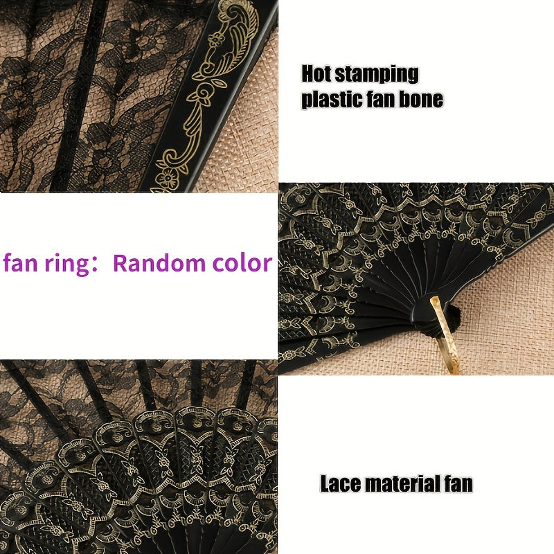 Lace Folding Fan Vintage Handheld Fan Women Girls Hollow Lace Folding Fan