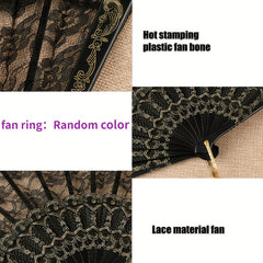 Lace Folding Fan Vintage Handheld Fan Women Girls Hollow Lace Folding Fan