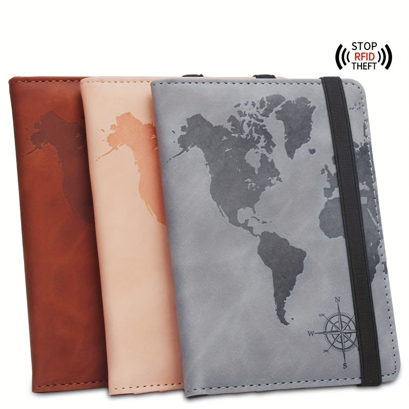 Map Pattern RFID Blocking Passport Holder With Card Slot