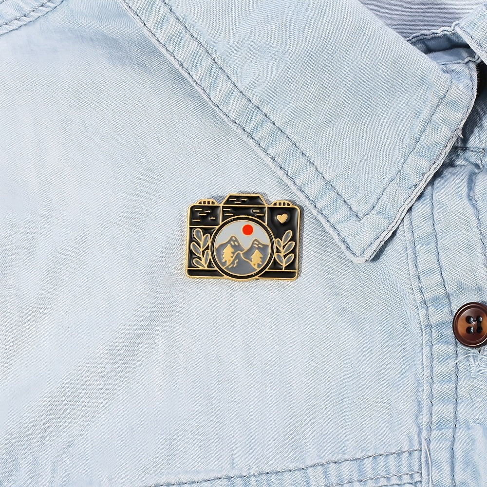 European American Camera Landscape Brooch Mountain Range Leaf Brooch