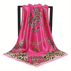Leopard Chain Print Bandana Satin Square Head Scarf Solid Shawl