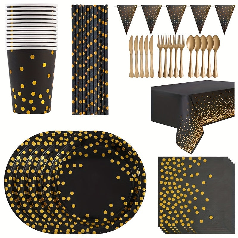 Golden Party Supplies Kit for 25 Guests - Plates, Cups, Napkins