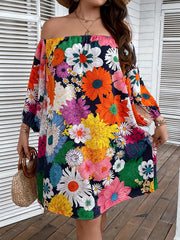  Boho Dress Women's Plus Off Shoulder Lantern Slee
