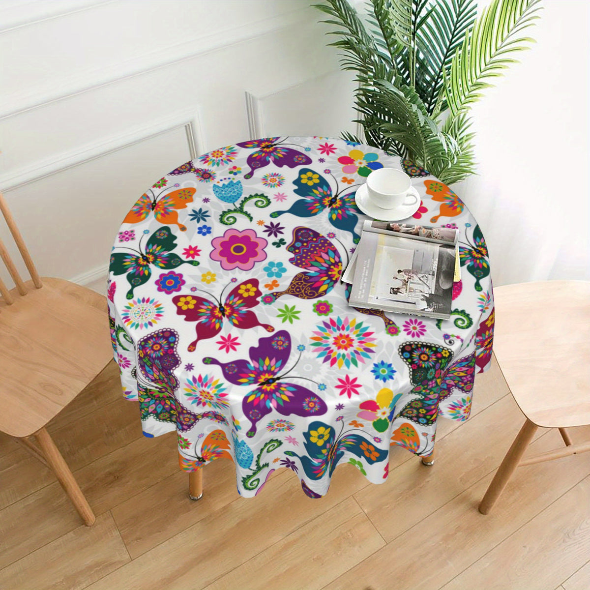 Colorful Butterfly Tablecloth Waterproof Round Table Cloth