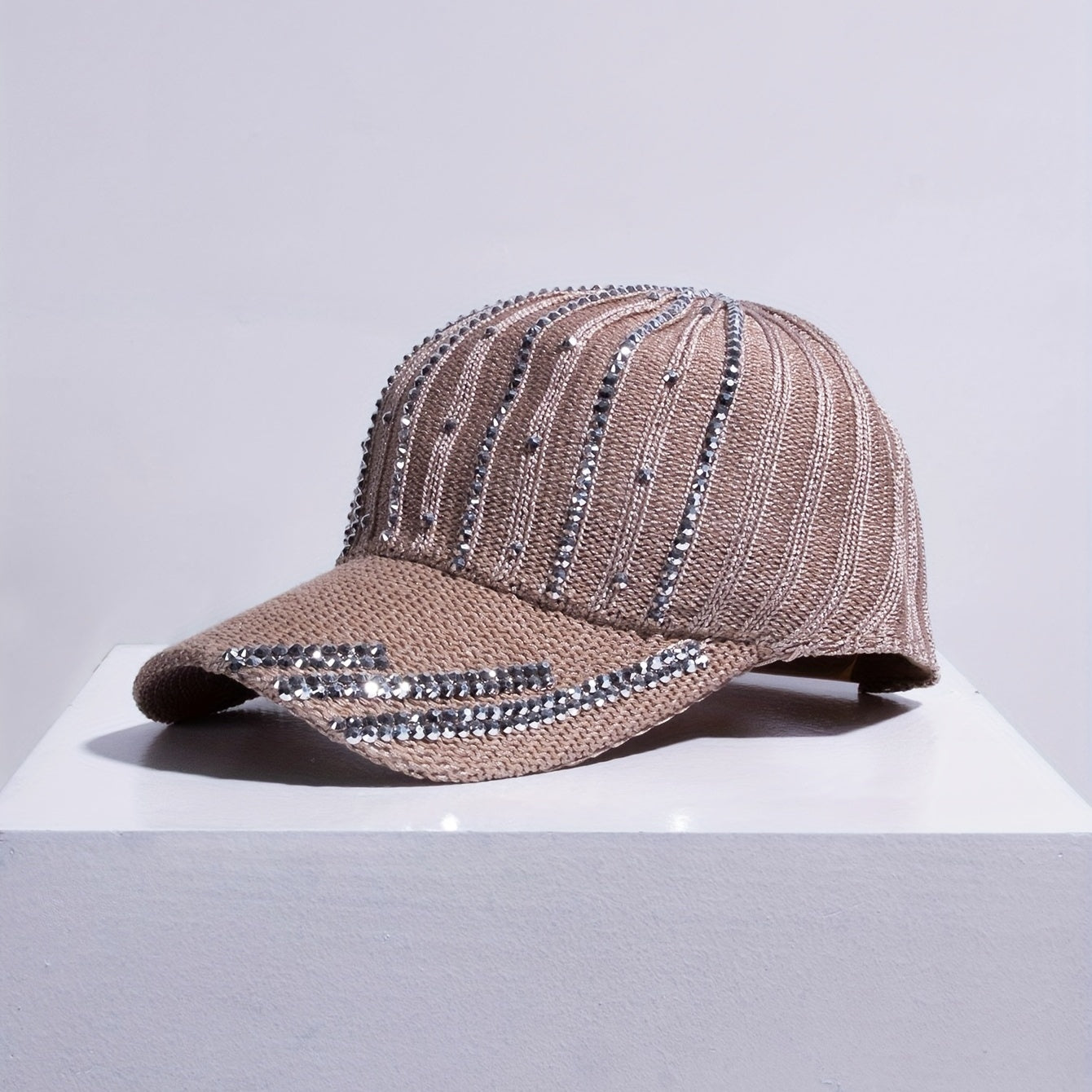 Rhinestone Striped Decor Baseball Cap Knitted Dad Hat Sun Hat Women