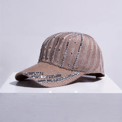 Rhinestone Striped Decor Baseball Cap Knitted Dad Hat Sun Hat Women