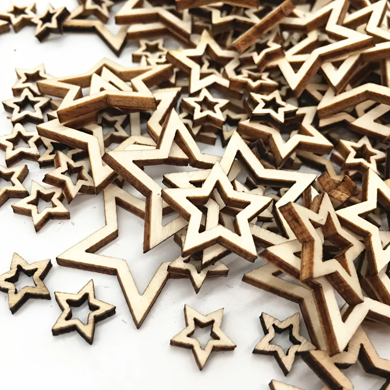 100pcs Recycled Wood Star Cutouts for Christmas Decorations DIY Art