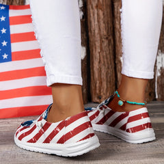 Women's Flag Pattern Canvas Low Top Slip-On Loafers for the 4th of July