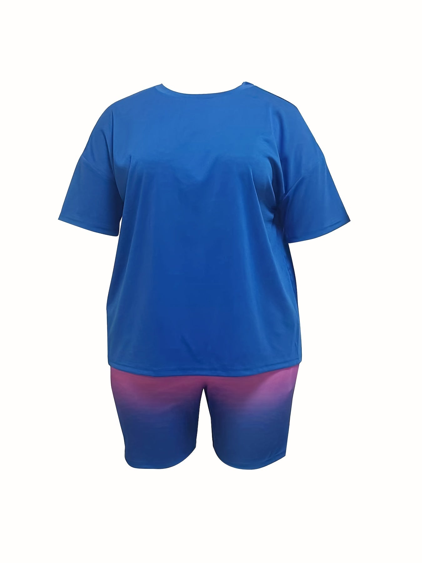  Women's Solid Tee & Ombre Print Shorts Set
