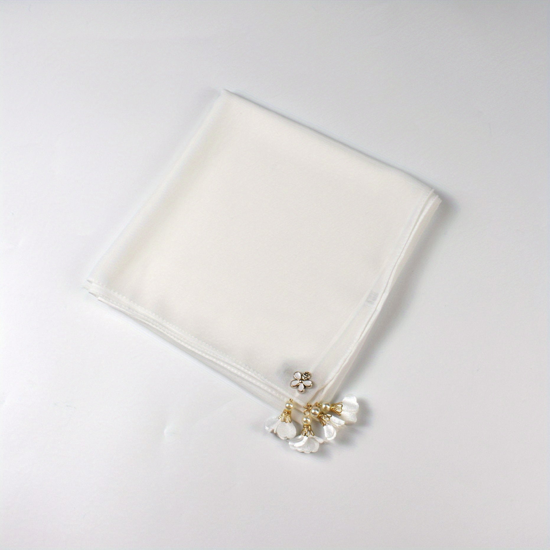 Chiffon Scarf Faux Pearl Flower Tassel Hijab Solid Shawl Windproof Head Wrap