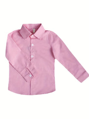 Boys Formal Top Shirt Long Sleeve Lapel Solid Color