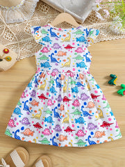 Dinosaur Print Ruffle Casual Dress for Girls