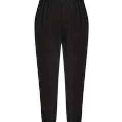  Women's Solid Elastic Zipper Stretch Sweatpants