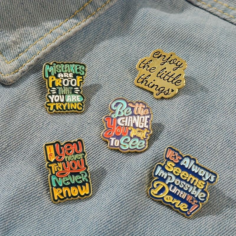 Geometry English Letters Enamel Brooch Fun Quotes Alloy Pins Badges