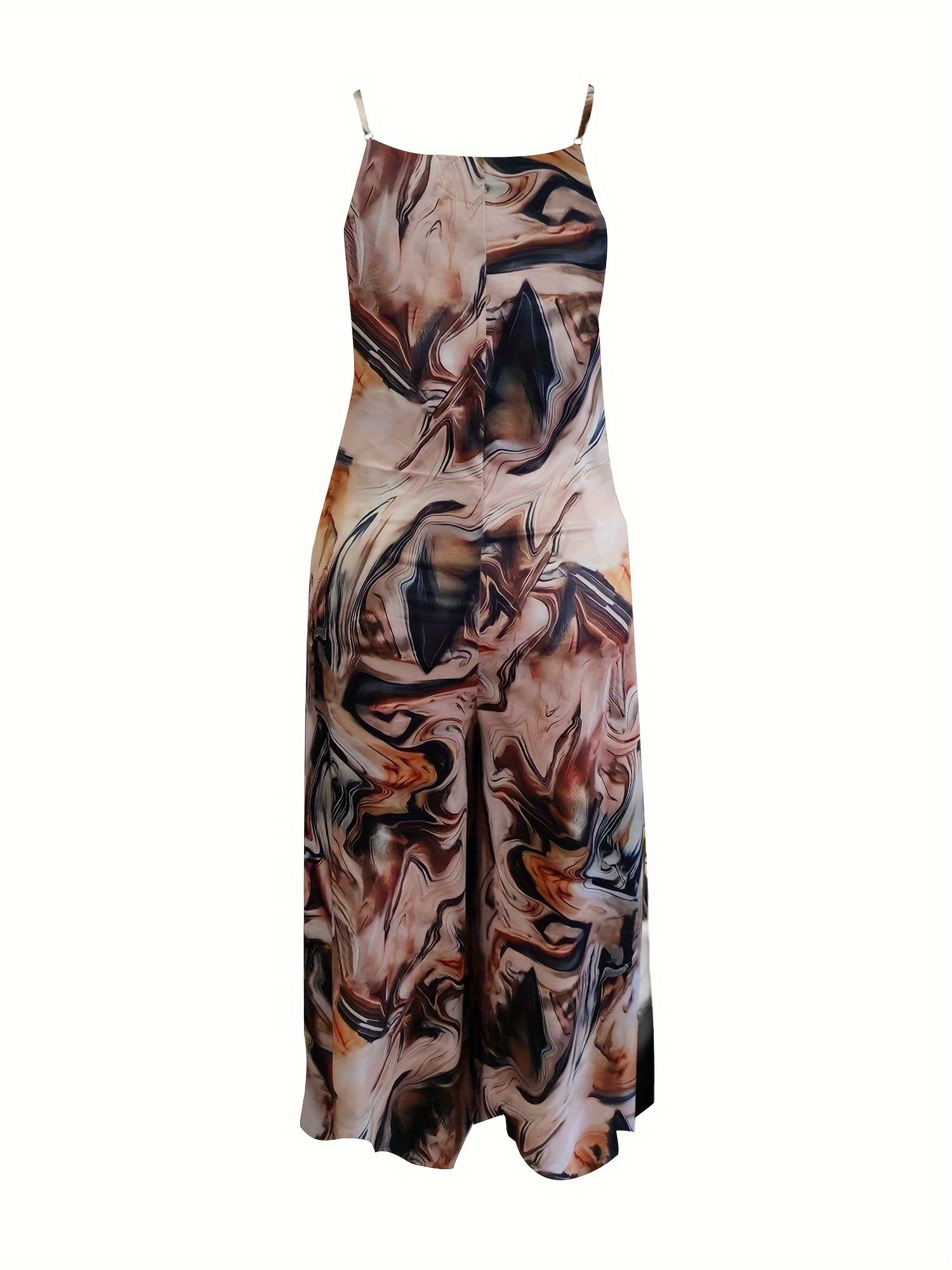  Fluid Print V Neck Cami Jumpsuit With Pockets
