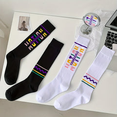 4 Pairs Letter Print Calf Socks Sports Knee High Stockings