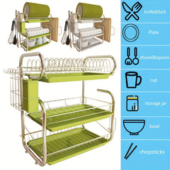 3 Tier Dish Rack Cutlery Cup Plates Holder Sink Draining Rack Tray Kitchen