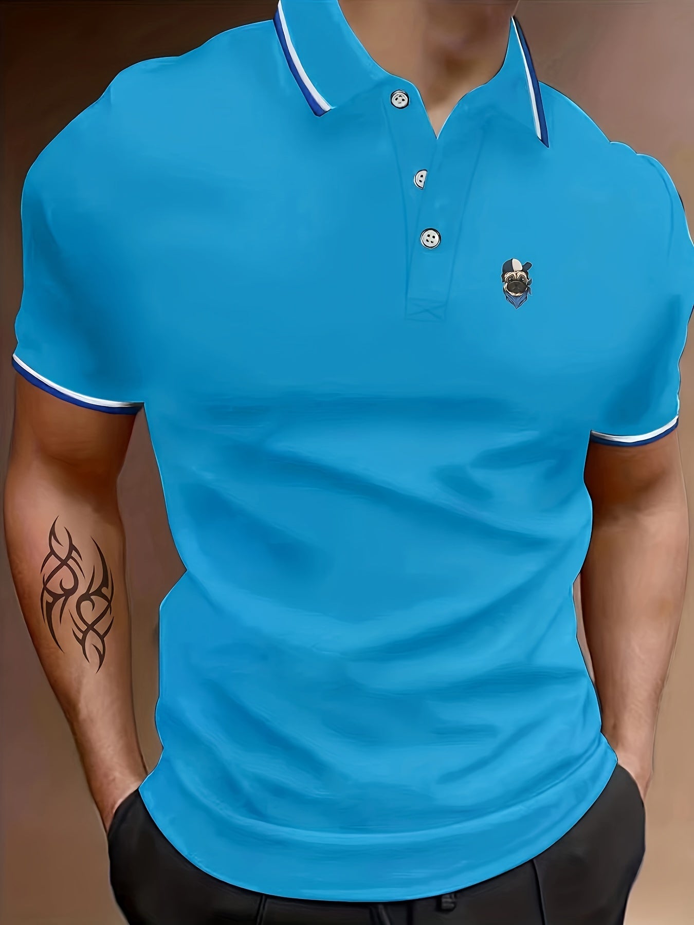 Men's Cartoon Pug Graphic Shirt Casual Button Up Short Sleeve Shirt