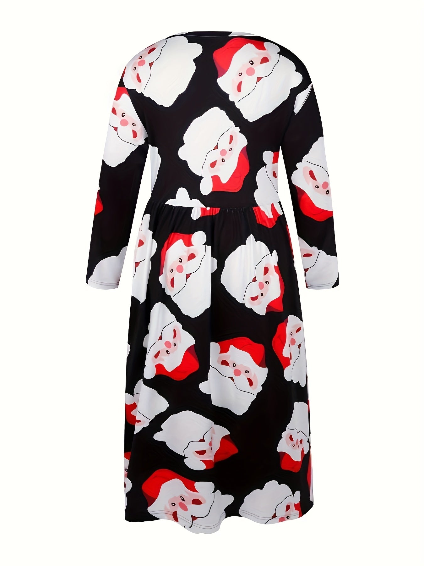 Santa Claus Print Half Sleeve Round Neck Stretch Maxi Dress