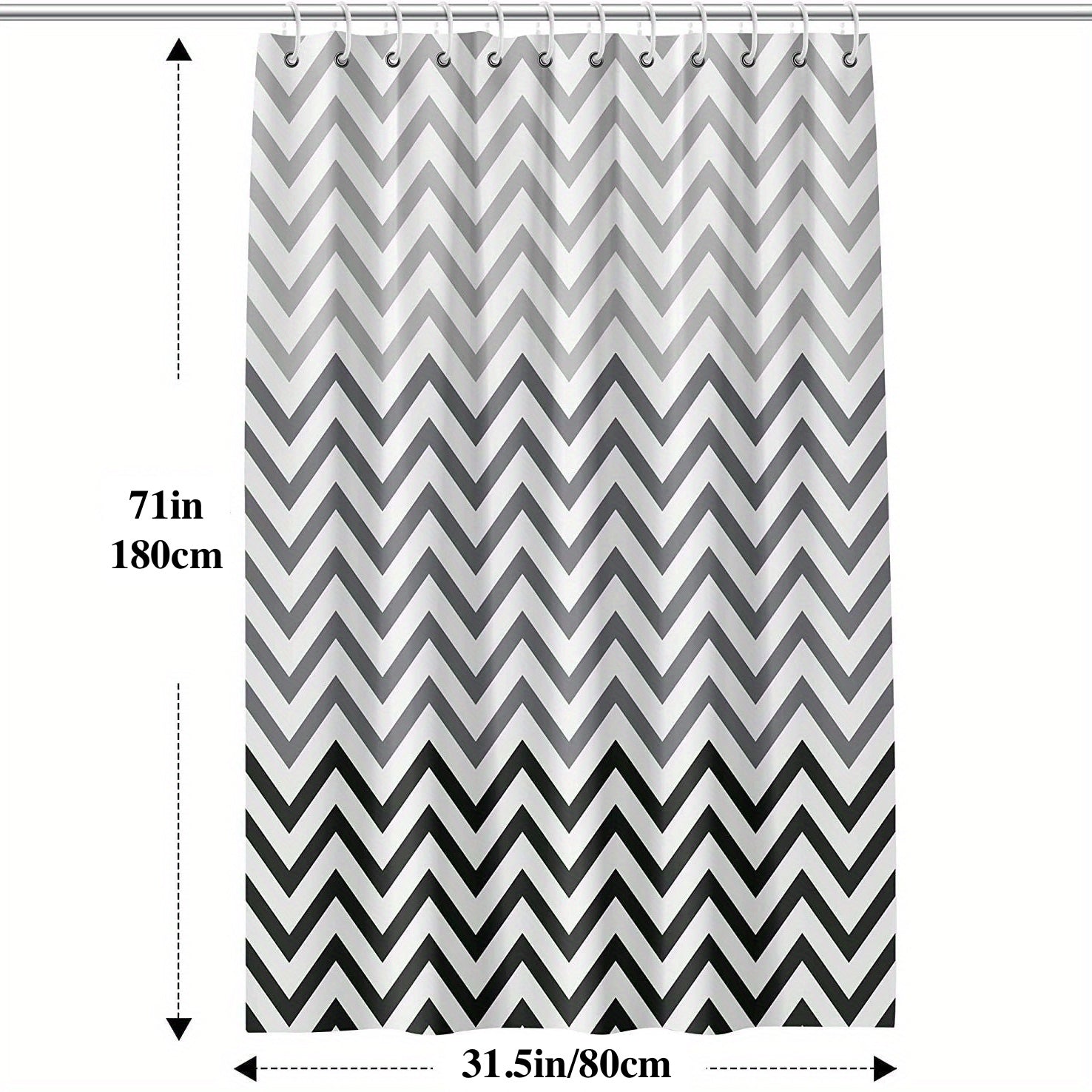 Wavy Plastic Shower Curtain with 12 Hooks - Waterproof and Mildew Proof