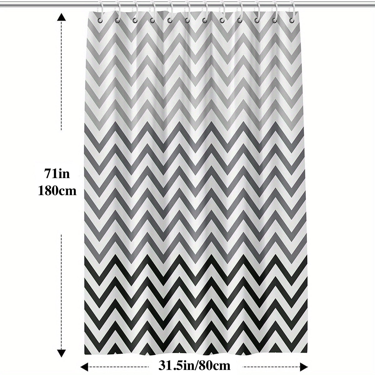 Wavy Plastic Shower Curtain with 12 Hooks - Waterproof and Mildew Proof