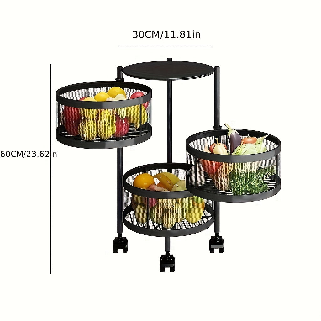 3-layer Rotating Storage Rack Floor Standing Shelf Utility Organizer Cart