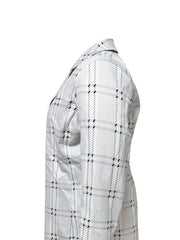  Plaid Print Long Sleeve Blazer