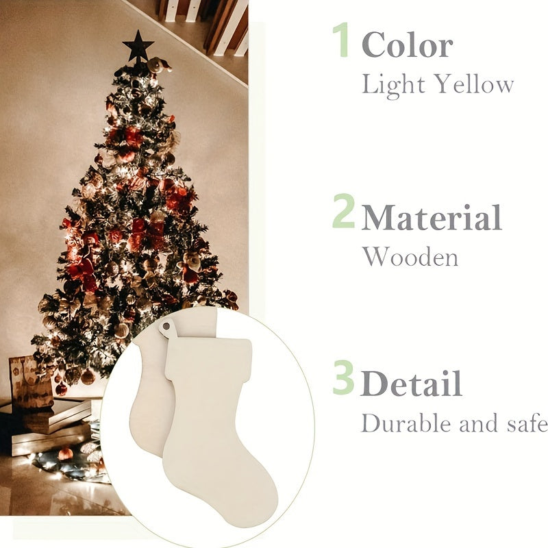 10pcs Wooden Stocking Cutouts Christmas Ornaments Hanging Pendant DIY Crafts
