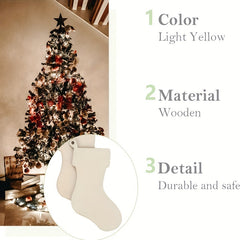 10pcs Wooden Stocking Cutouts Christmas Ornaments Hanging Pendant DIY Crafts