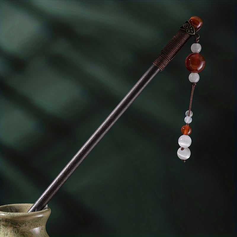Red Beads Pendant Hair Pin Chinese Style Hair Stick Ponytail Holder