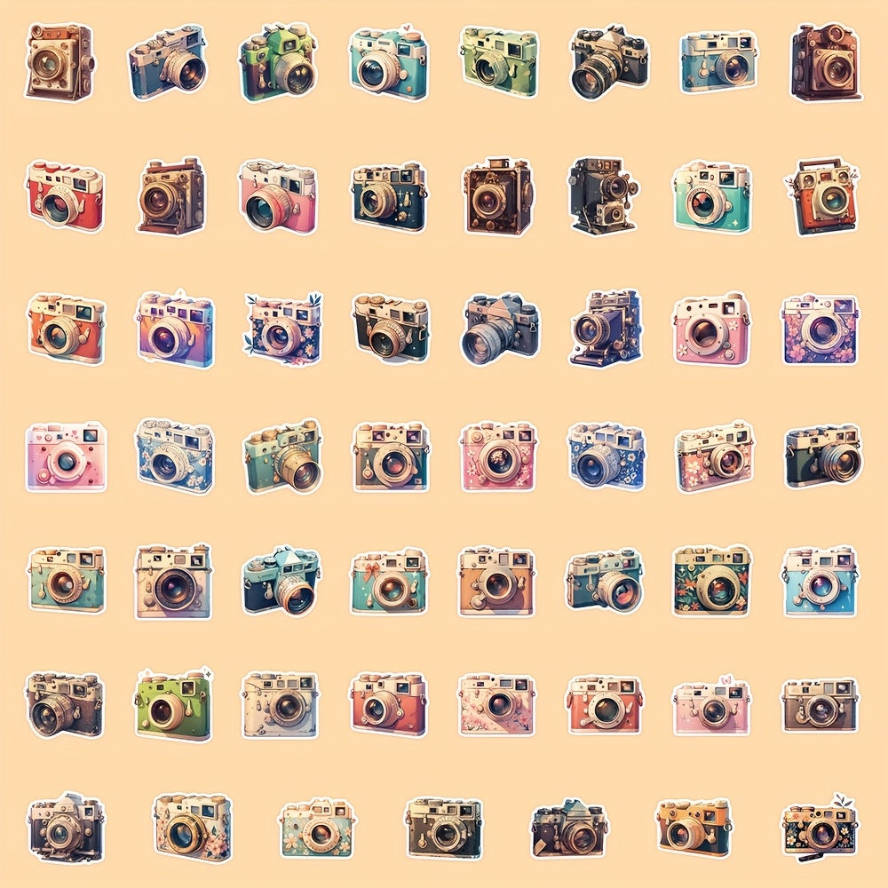 55pcs Vintage Camera Stickers Waterproof Decals for Phone Luggage Water Bottles