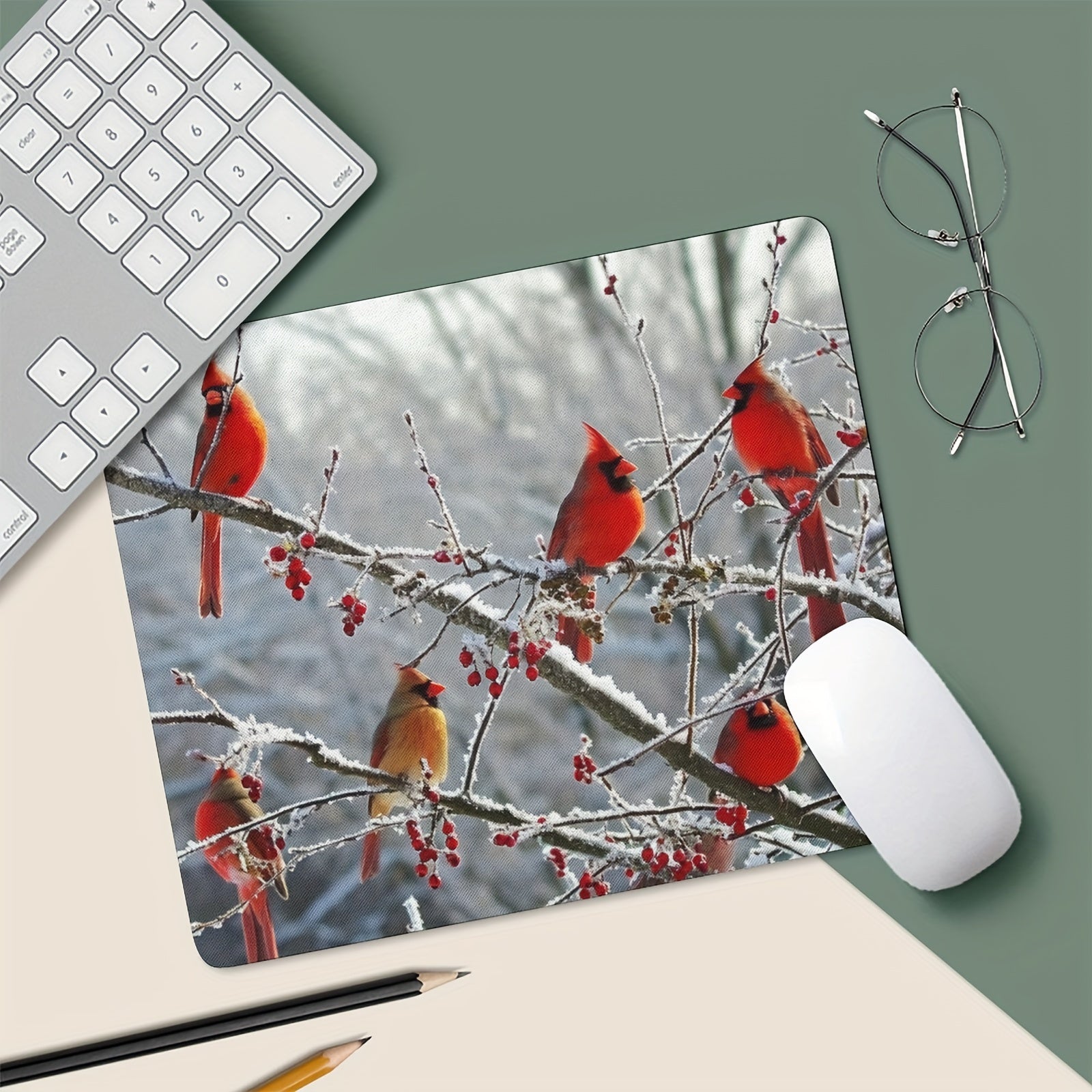 Winter Birch Trees And Cardinals Mouse Pad