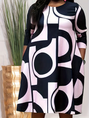 Geometric Print Half Sleeve Loose Fit Dress