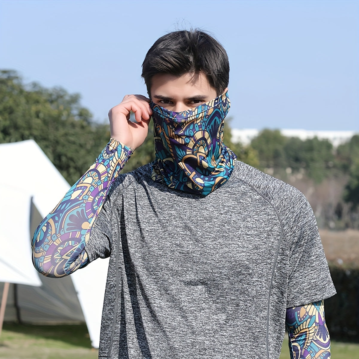 Colorful Tattoo Arm Sleeves & Face Towel Combo