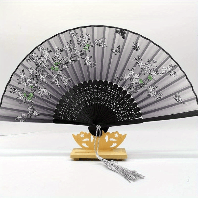 Chinese Silk Folding Fan Wooden Handle Classical Dance Fan