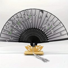 Chinese Silk Folding Fan Wooden Handle Classical Dance Fan