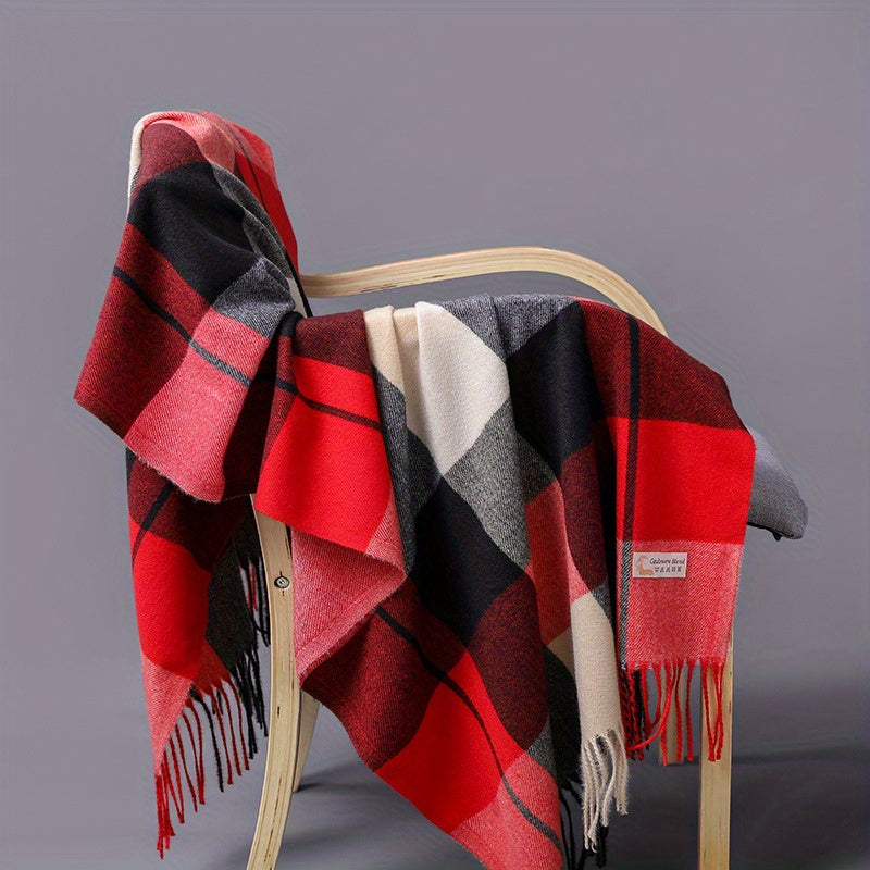 Plaid Tassel Scarf Classic Block Warm Shawl Windproof Couple Headwrap