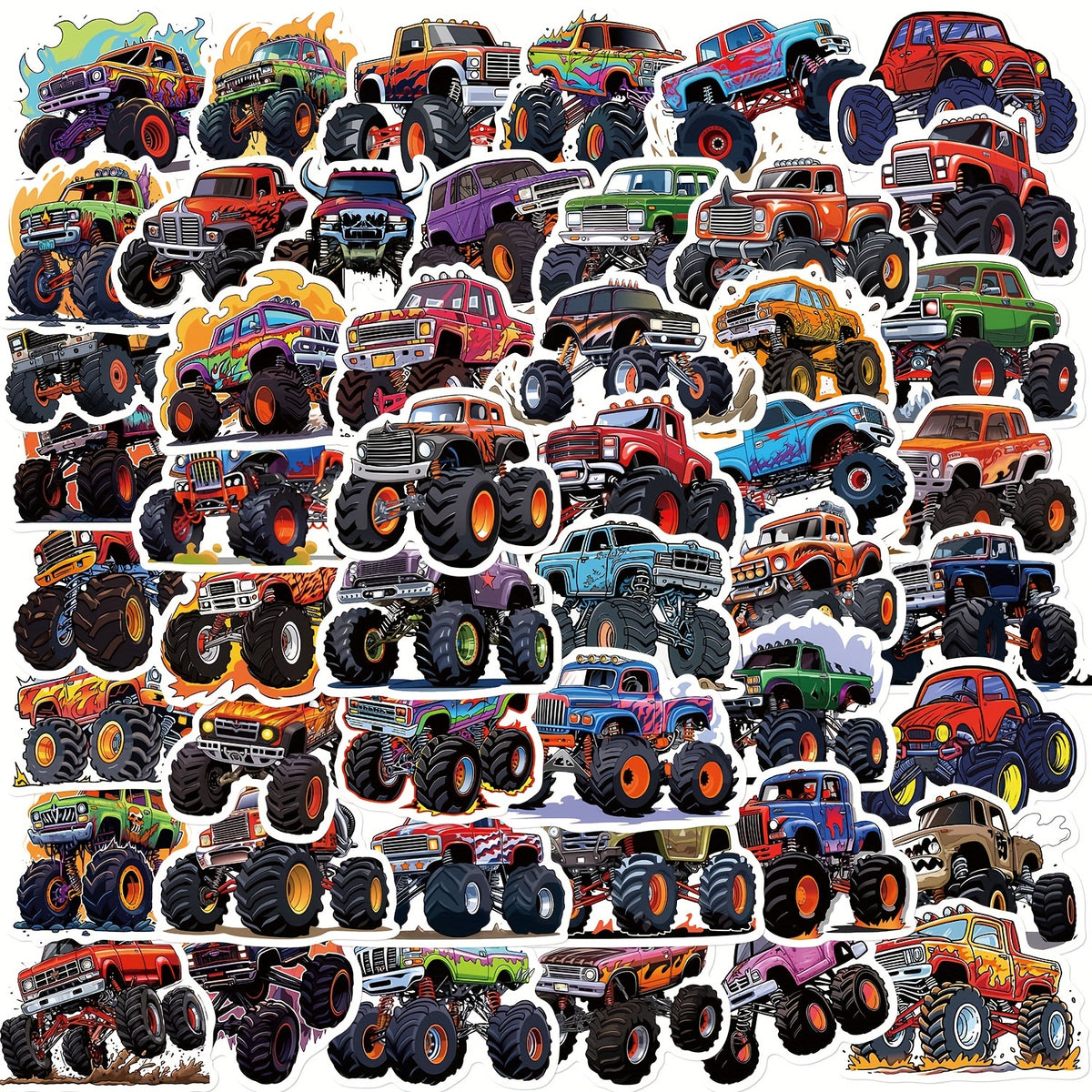 50pcs Monster Truck Series Waterproof Graffiti Stickers DIY Sticker Pack