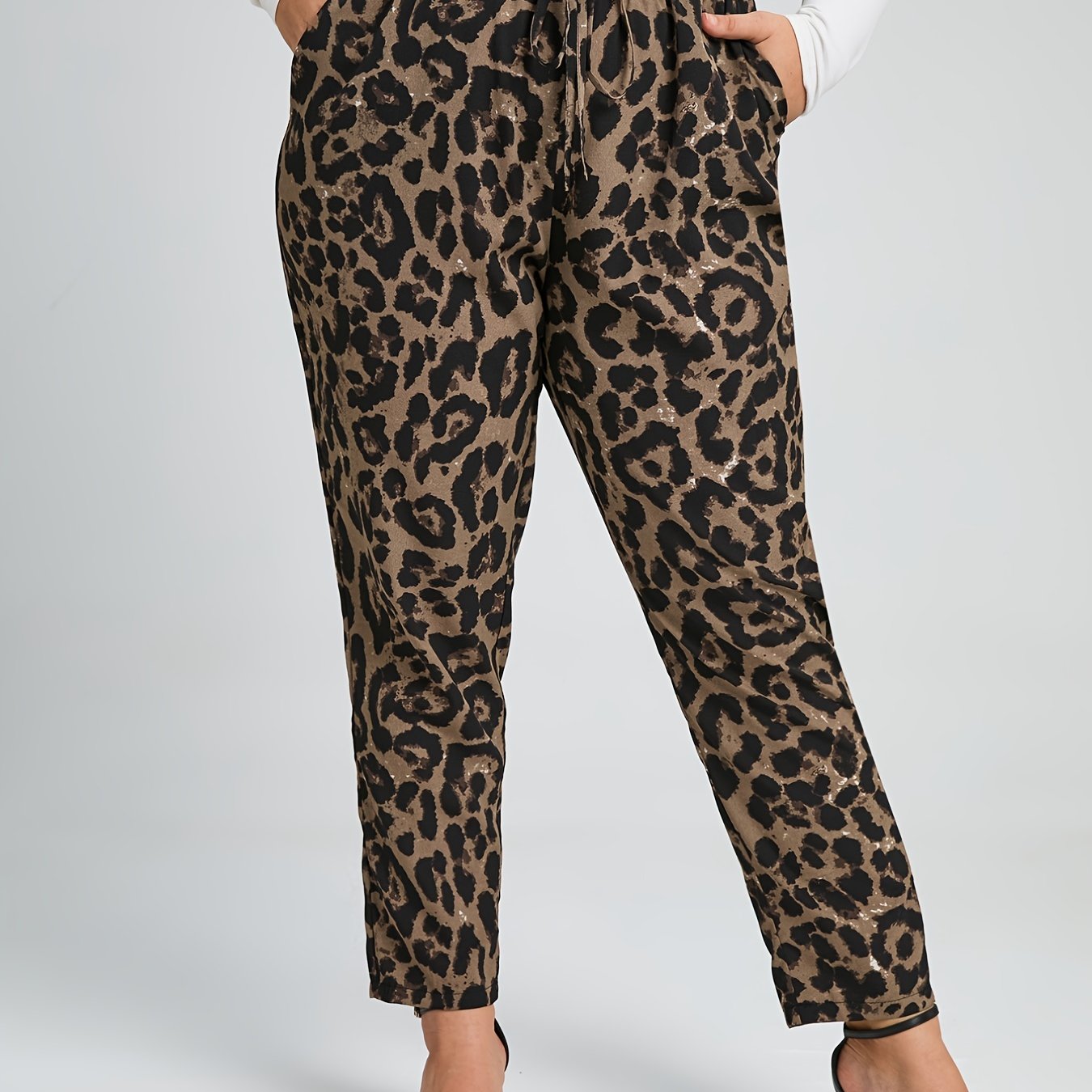 Leopard Print High Rise Cropped Pants Plus Size