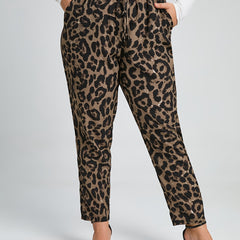 Leopard Print High Rise Cropped Pants Plus Size