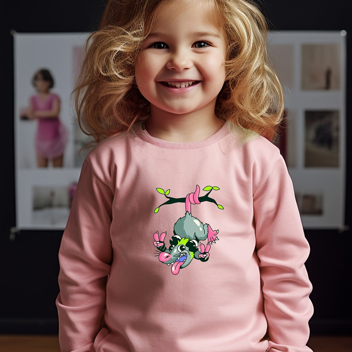 Breathable Mouse Graphic Crew Neck Sweatshirt for Girls