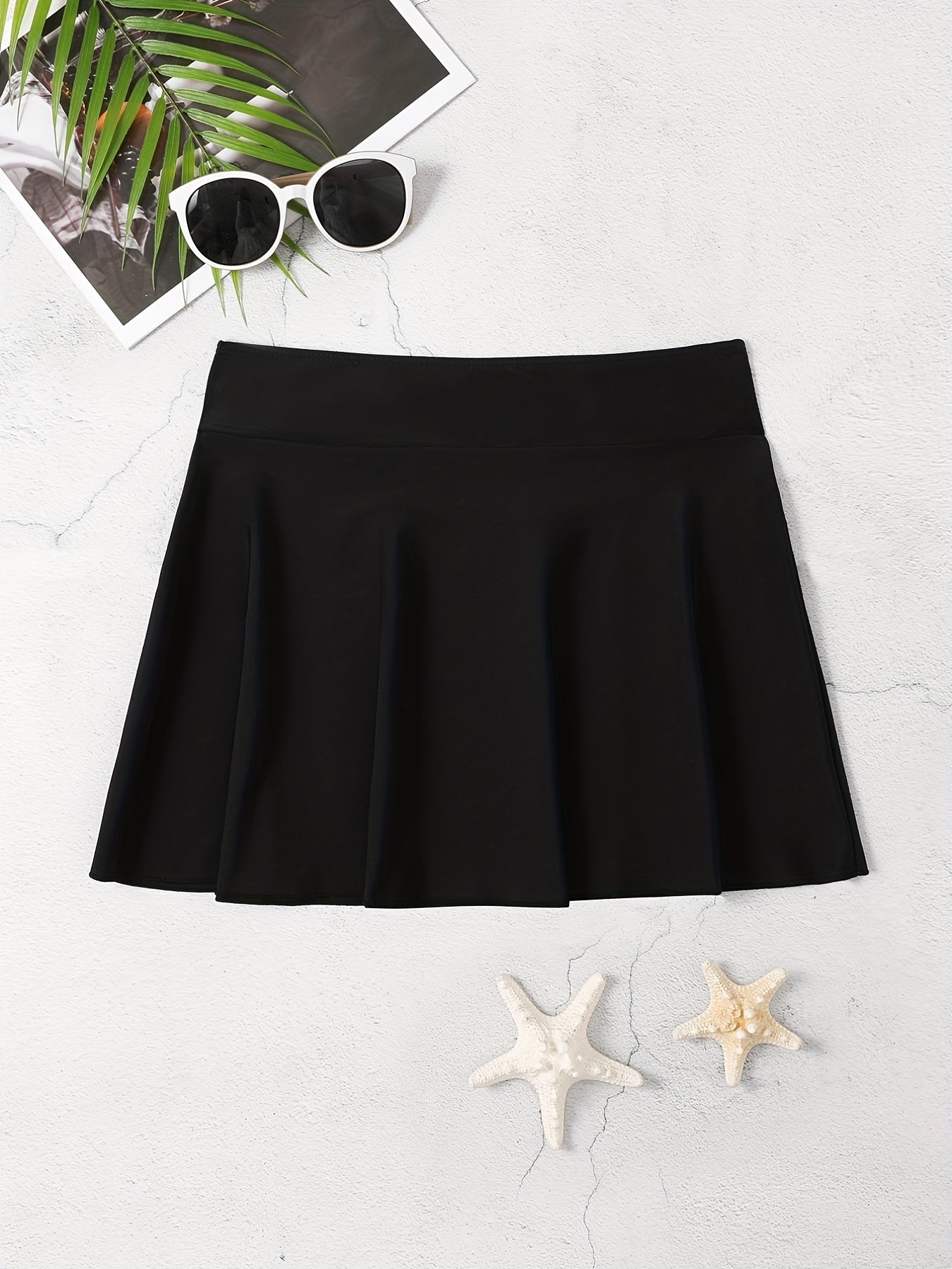 Solid Flare Cover Up Skirt High Stretch Elastic High Waist