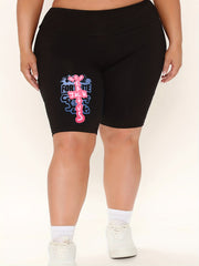  Women's Letter Print High Rise Biker Shorts