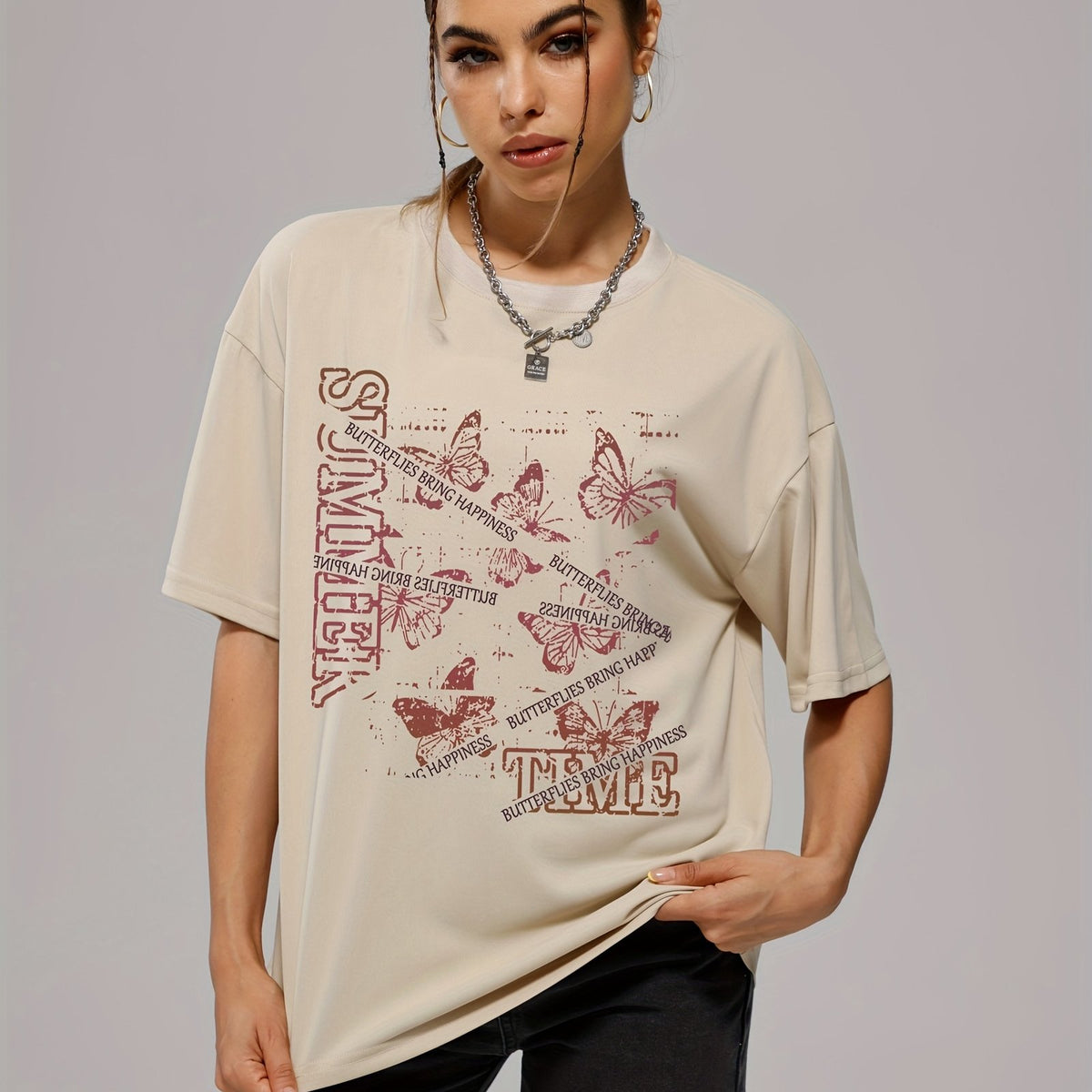 Butterfly Graphic Short Sleeve Sports Tee Women's Casual Workout T-shirts