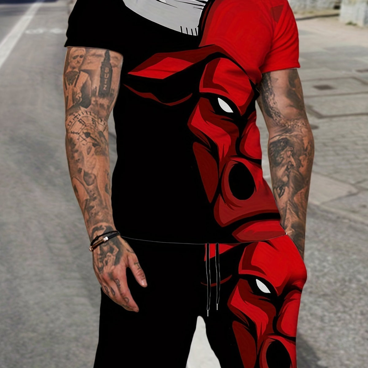 Men's Bullhead Graphic T shirt & Active Breathable Shorts Set