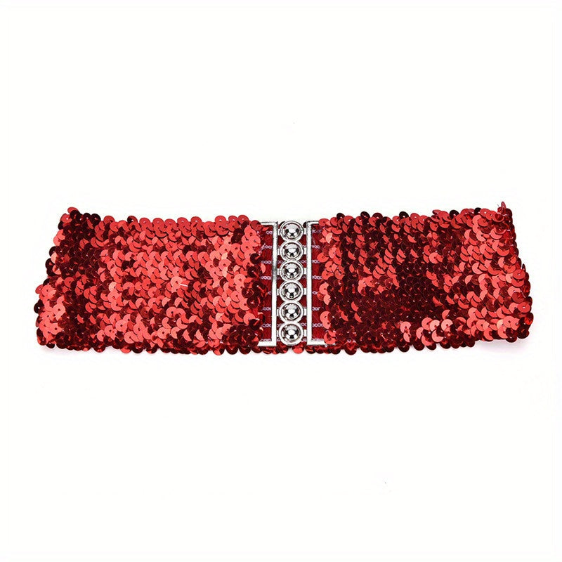 Sequins Buckles Belt Red Y2K Punk Elastic Waistband