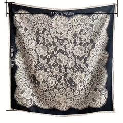 Vintage Flower Print Square Scarf Silk Shawl Casual Windproof Head Wrap Sunscree