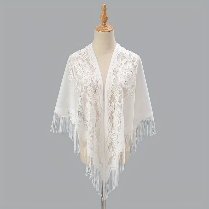 Tassel Shawl Thin Triangle Scarf Flower Embroidery Wrap