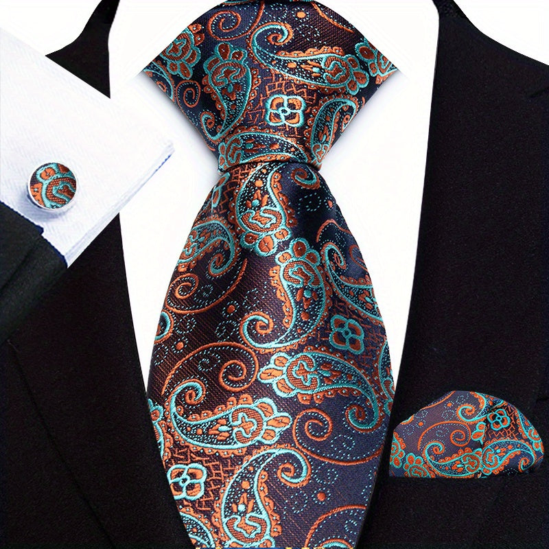 Men's Stripe Paisley Tie Set with Accessories