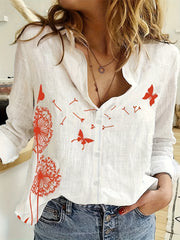 Dandelion & Butterfly Print Button Up Blouse